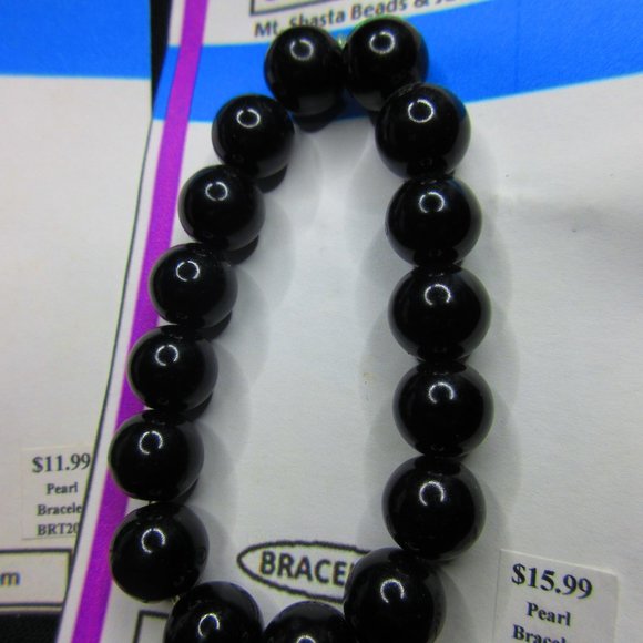 Black Glass Pearl 7" Stretchy Bracelet Lot Of 3 Different Bracelets - Picture 4 of 4